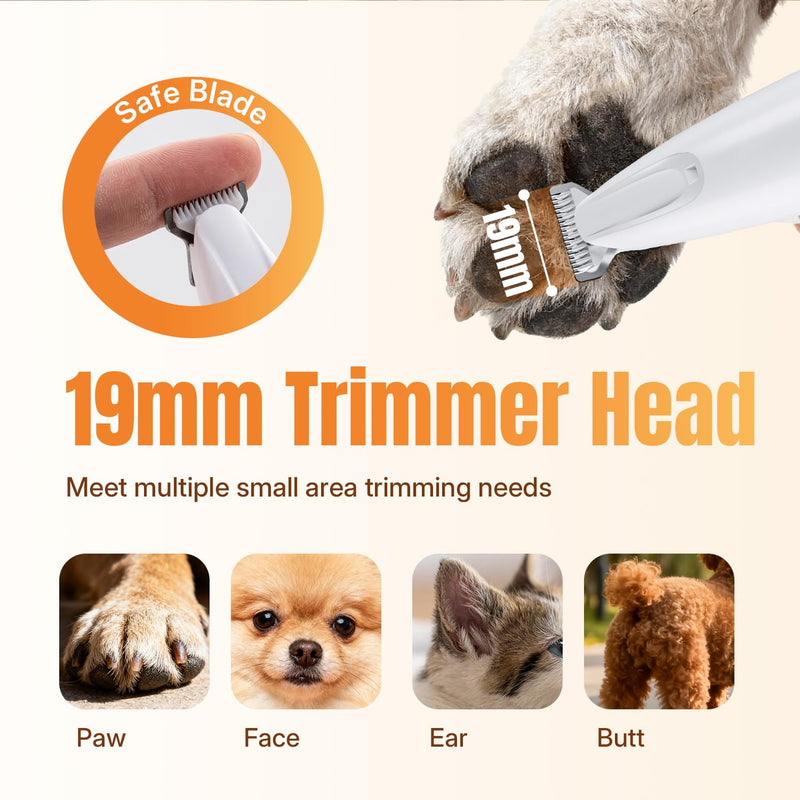 Mcbazel 2-in-1 Pet Paws Trimmer with LED Light, Rechargeable Dog/Cat Hair Shaver Grooming Clipper, Electric Cat/Dog Nail Grinder, Pet Razor for or Eyes, Ears,Face Small Areas