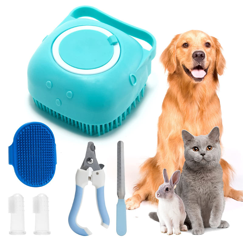 6Pcs Silicone Pet Grooming Set: Bath Massage Dispenser Brush, Finger Toothbrush, Nail Clippers and File for Dogs and Cats - PawsPlanet Australia