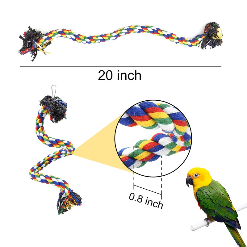 WishLotus Bird Perches, Parrot Colorful Climbing Rope Swing Toys Parrot Stand with Bell and Hanging Clip for Parrots, Budgies, Macaws, Parakeets, and Other Small Birds. 50cm - PawsPlanet Australia