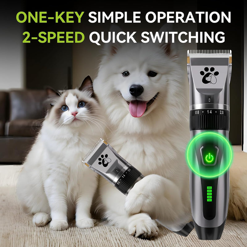 Dog Clippers Cordless, Professional Cat Trimmer, 2-Speed Low Noise Dog Grooming Kit, Pet Trimmer for Small Large Thick Hair Dogs - PawsPlanet Australia