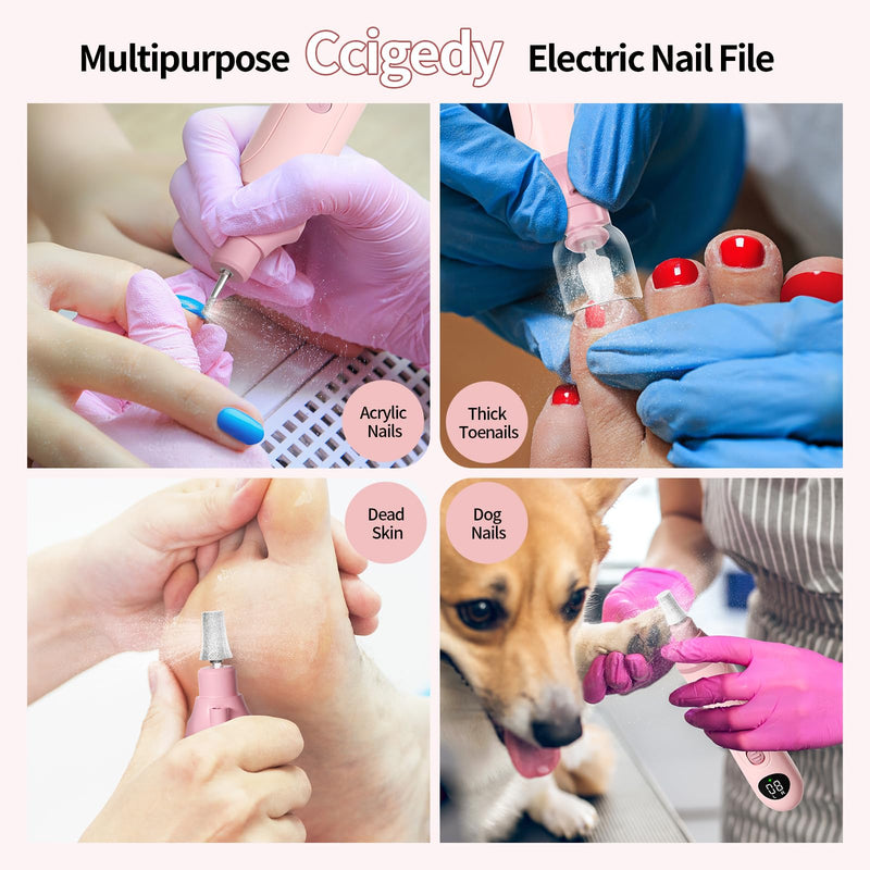Electric Nail Drill Kit, Nail Filer Electric with LCD & Lamp, Rechargeable Pedicure Tools for Feet, Toenail Grinder for Thick Toenails, Cordless Nail Dremel Tools for Women & Men Pink - PawsPlanet Australia