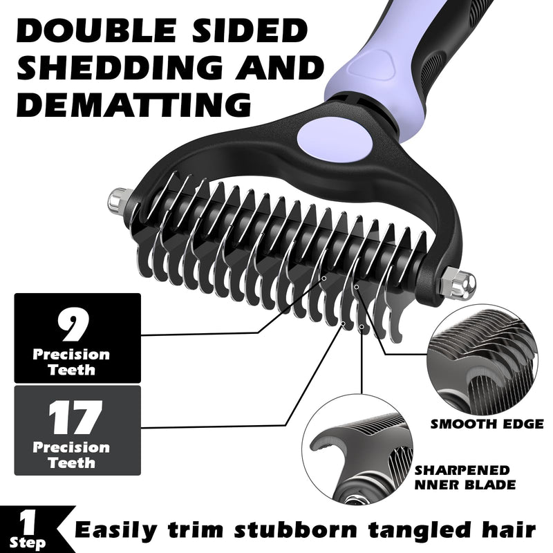 3PCS Self Cleaning Slicker Brush & Pet Grooming Rake & Bath Brush for Dogs,Cats and Horses | Double-Sided Dematting Comb & Skin Friendly Deshedding Grooming Tool | Pet Supplies(Light Purple Black) H-Light Purple Black - PawsPlanet Australia