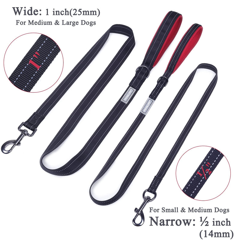 VIVAGLORY Dailyx Dog Leash, Puppy Leash for Training & Walking with Soft Padded Handle, Heavy Duty & Double Layer Nylon for Pet Puppy, 5ft x 1in, Black Leash (5 ft. x 1 in.) - PawsPlanet Australia