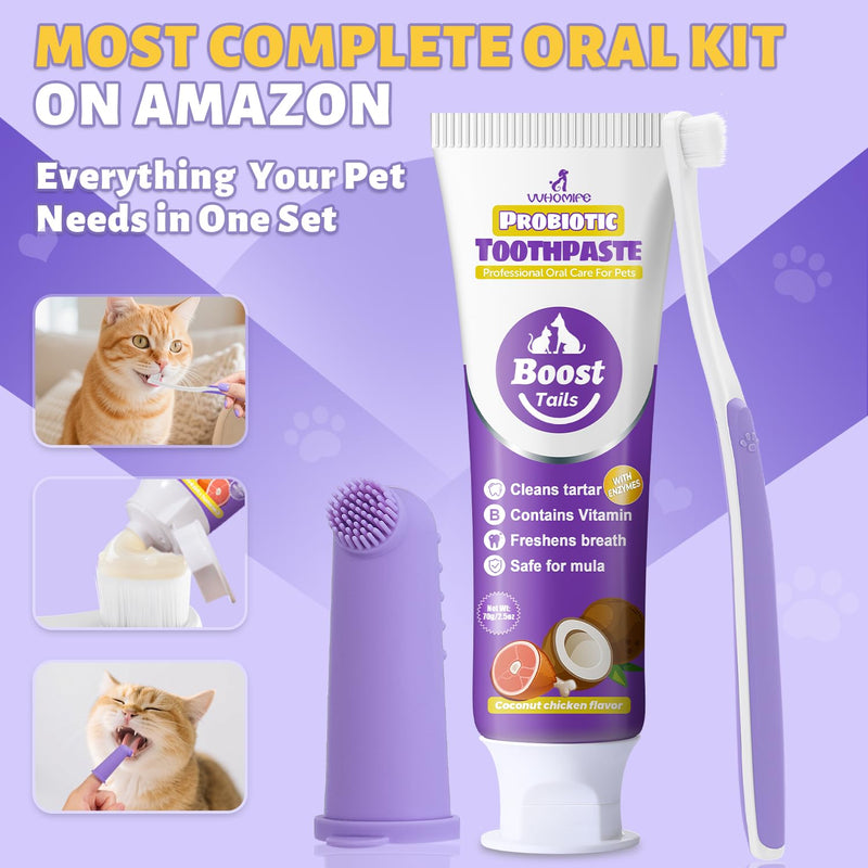Cat Toothbrush and Toothpaste Kit - Includes Toothpaste (Coconut Chicken 2.5 oz.) Soft Brush, Finger Brush - Provides Safe and Effective Oral Care for Kittens and Adult Cats Coconut Chicken 0.83 Ounce (Pack of 3) - PawsPlanet Australia