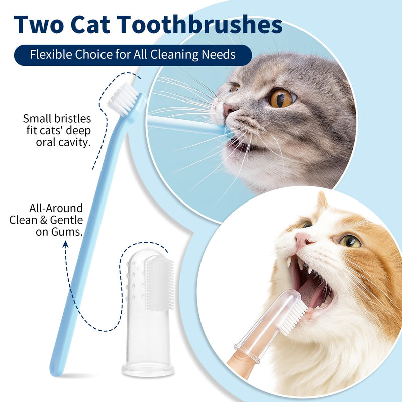 Cat Dental Care Kit – Tuna Flavor Toothpaste 1.06 oz with Toothbrush & Finger Brush | Gentle Formula, Fresh Breath & Plaque Control