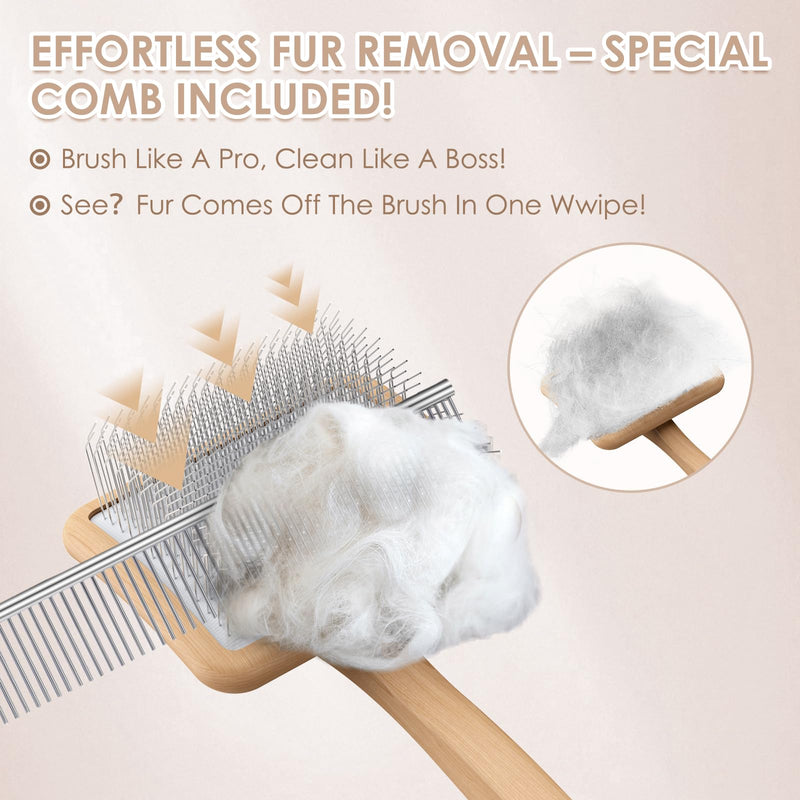 Long Pin Dog Slicker Brush for Poodles, Golden Doodles & Cats - 3-Piece Grooming Kit with Dematting Comb and Pet Comb, Large Wooden Handle Deshedding Tools for Thick Hair Mats Removal - PawsPlanet Australia