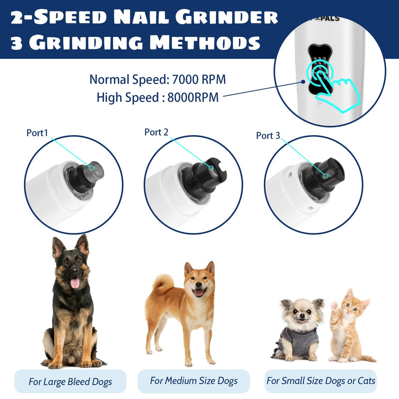 Dog Nail Grinder with 5 LED Shadow Free Light, Dog Nail Trimmer Protect Pet Paws from Over Grinding with 2 Speed Super Power Motor for Small, Medium and Large Dogs & Cats Paws Grooming - PawsPlanet Australia