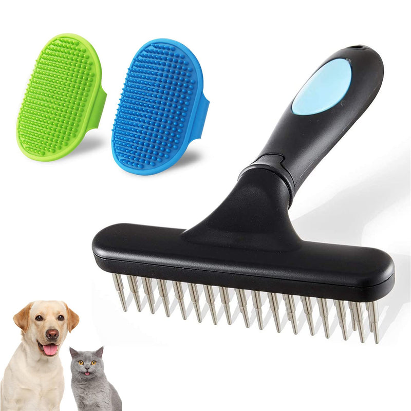 Pet Dematting Undercoat Rake + 2 Pack Dog Pet Bath Grooming Brush - Undercoat Rake Grooming Tool Deshedding Tangles Removing - Shedding Brush Dematting Undercoat Comb Dogs and Cats, Blue