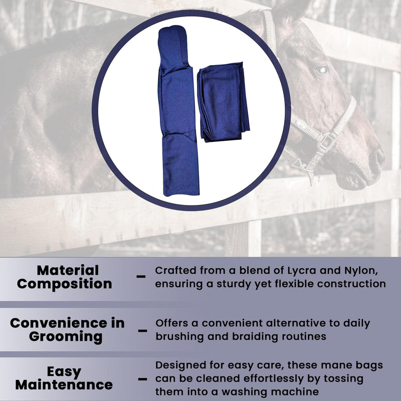 Ranch Hand Horse Mane Bags - Protect Horse's Mane from Wind, Sun, Mud, Preventing Tangles, Rubbing Out, and Breakage | Made with Lycra and Nylon (Dark Blue) Dark Blue - PawsPlanet Australia