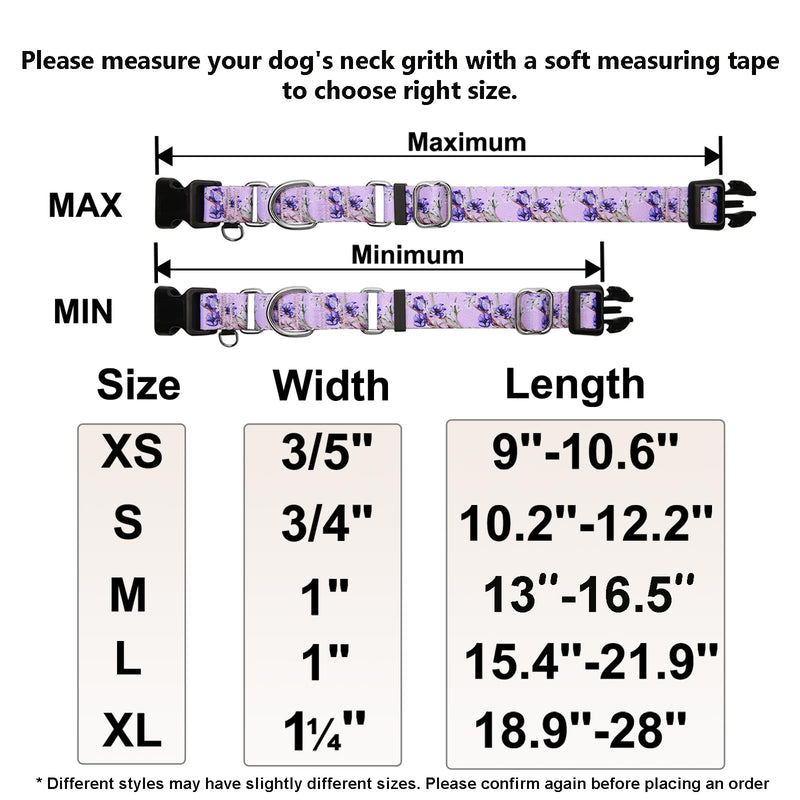 Martingale Collar for Dogs Floral Dog Collars for Small Medium Large Dogs with Buckle Adjustable Soft Nylon Dog Collar (Purple Lily, Small) Purple Lily - PawsPlanet Australia