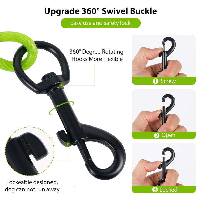 Dog Tie Out Cable - 10/20/30/40 FT Long Steel Wire Dog Leash - Heavy Duty & Durable Dog Chain for Yard - Dog Leads for Large Dogs Up to 150 Lbs - (Green, 20FT) Green - PawsPlanet Australia