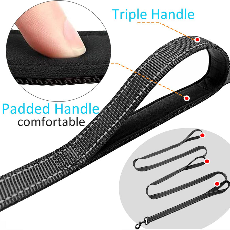 3 Handle Dog Leash, 10FT Triple Handle Reflective Stitching with Padded Traffic Handles, Heavy Duty Training Pet Lead for Control and Safety (Black) Black - PawsPlanet Australia