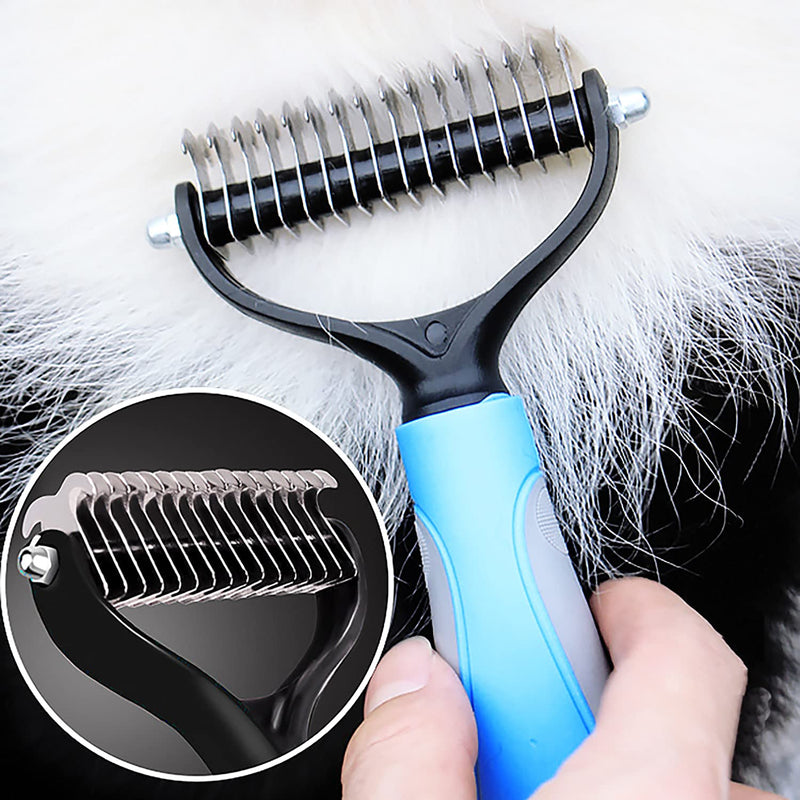 Double Sided Undercoat Rake Comb - Pet Grooming Tool for Dog and Cat Shedding and Dematting, Flea Comb Set (Blue/16 tooth) Blue/16 tooth