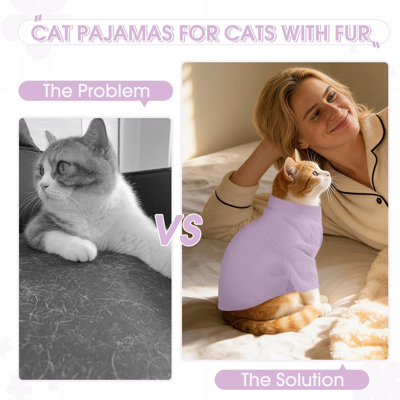 Sphynx Hairless Cat Clothes, Soft Cotton Pullover Turtleneck Shirt with Sleeves for Kitten Puppy Small Dogs, Cat Pajamas for All-Season - Purple XL X-Large - PawsPlanet Australia