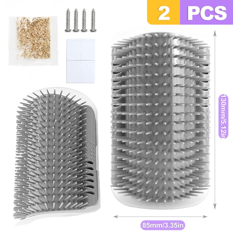 2 Pack Cat Corner Self Groomer, Wall Mounted Grooming Brush for Cats Face Scratcher and Massager Comb for Shedding Interactive Rubbing Tool with Catnip for Indoor Cats