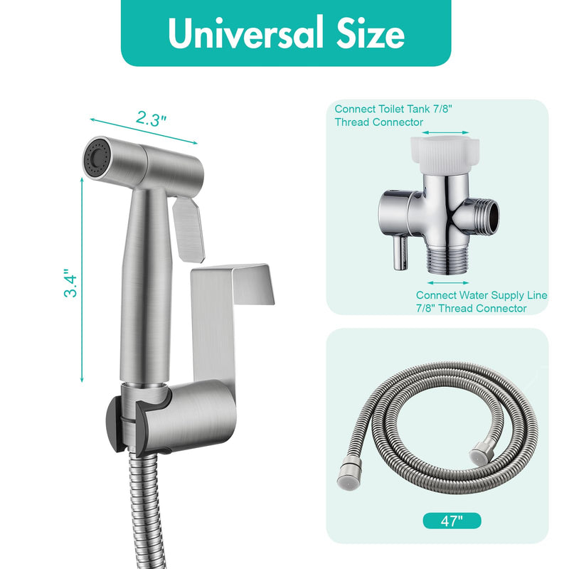 BARROCK Handheld Bidet Sprayer for Toilet, Stainless Steel Metal Made Baby Cloth Diaper Spraying Kit, Bathroom Toilet Bidet Attachment Set for Bathing Pets and Feminine Hygiene, Brushed Nickel 1