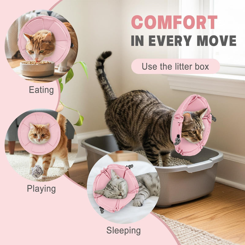 Cat Cone Collar Soft, Adjustable Elizabethan Collar for Cats to Stop Licking, Comfortable Lightweight Kitten Cone for Wound Healing and Surgery Recovery,Pink,L Pink L