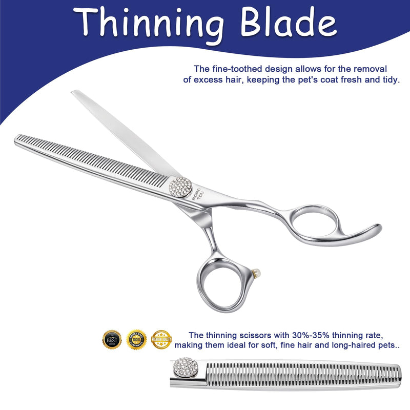 7'' Thinning Dog Grooming Scissors with Simulation Diamond 440C Stainless Steel Easy Use Polished Pet Dog Thinner Blender Shears for Groomers and Home Users Thinning Scissors 7'' - PawsPlanet Australia