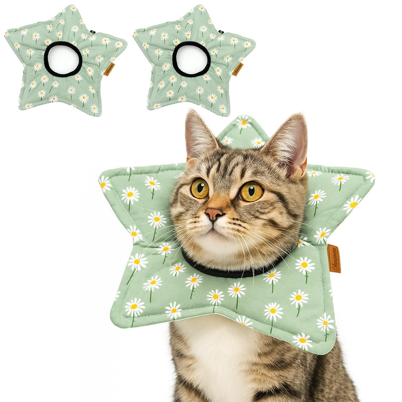 2 Pack Star Soft Cat Cone, Adjustable Floral Recovery Collar for Cats & Kittens, Comfortable Elizabethan E-Collar for After Surgery & Wound Healing（S） S