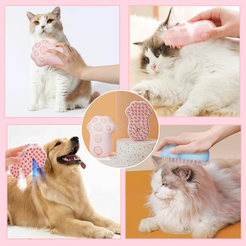 Cat Steam Brush,4 in 1 Spray Cat Brush, Pets Grooming Brush for Shedding, Portable Pet Hair Removal Tool For Cats and Dogs, Pets Steamy Brush,Pink - PawsPlanet Australia