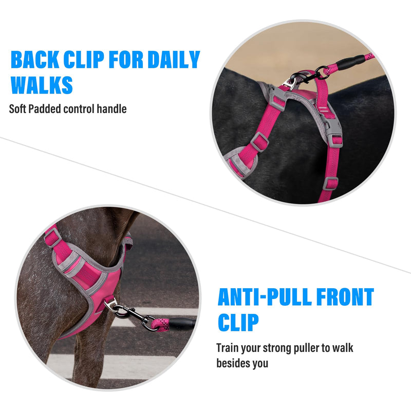 Plutus Pet No Pull Dog Harness, Release at Neck, Reflective Adjustable Dog Vest Harness, Easy Control Handle for Walking, for Small Medium Large Dogs, Hot Pink, M - PawsPlanet Australia