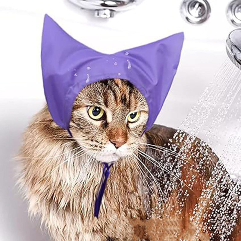 Pet bathtub, waterproof shower cap for calming, grooming, bathing, blow-drying and drying, ear protectors,