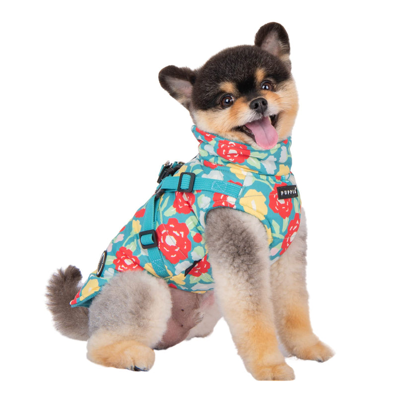 PUPPIA Puppia Alyssa Winter Dog Coat with Integrated Harness No Pull Cold Weather Waterproof Warm Fleece Back Zipper for Small & Medium Dog, Aqua, X-Large - PawsPlanet Australia