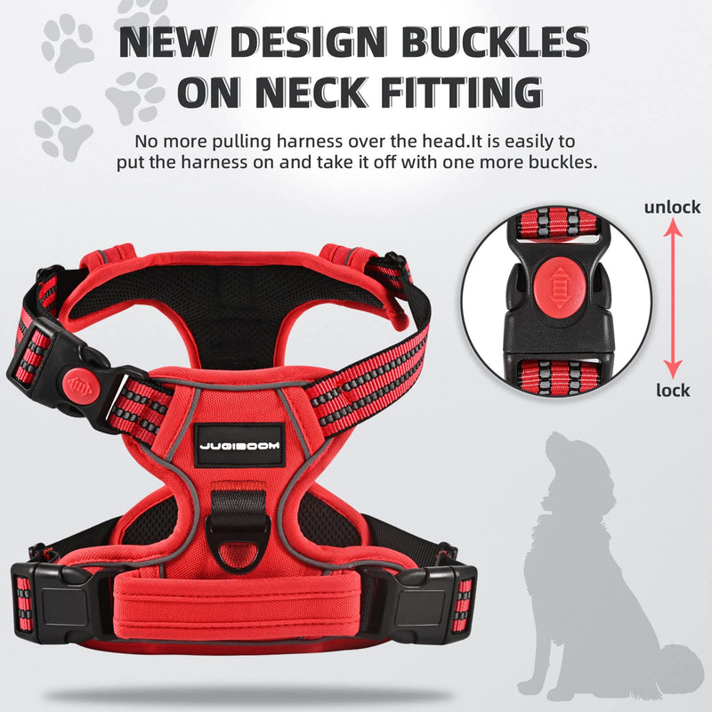 No Pull Dog Harness with A Free Heavy Duty 5ft Dog Leash, Adjustable Soft Padded Dog Vest, Reflective No-Choke Pet Oxford Vest with Easy Control Handle for Small and Large Dogs(Red, Large) Red - PawsPlanet Australia