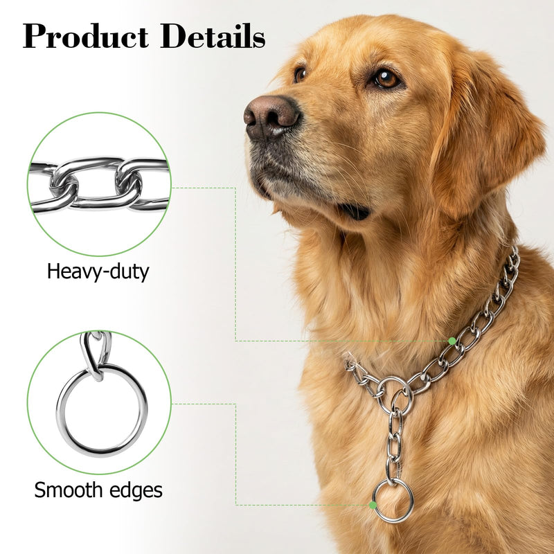 Choke Chain for Dogs Heavy Duty Slip Collars Chew Proof Metal Slip Link Dog Collar Chain for Medium Large Big XL Breed Dogs, Silver XL XL(Neck Max 22inch)D4mm - PawsPlanet Australia