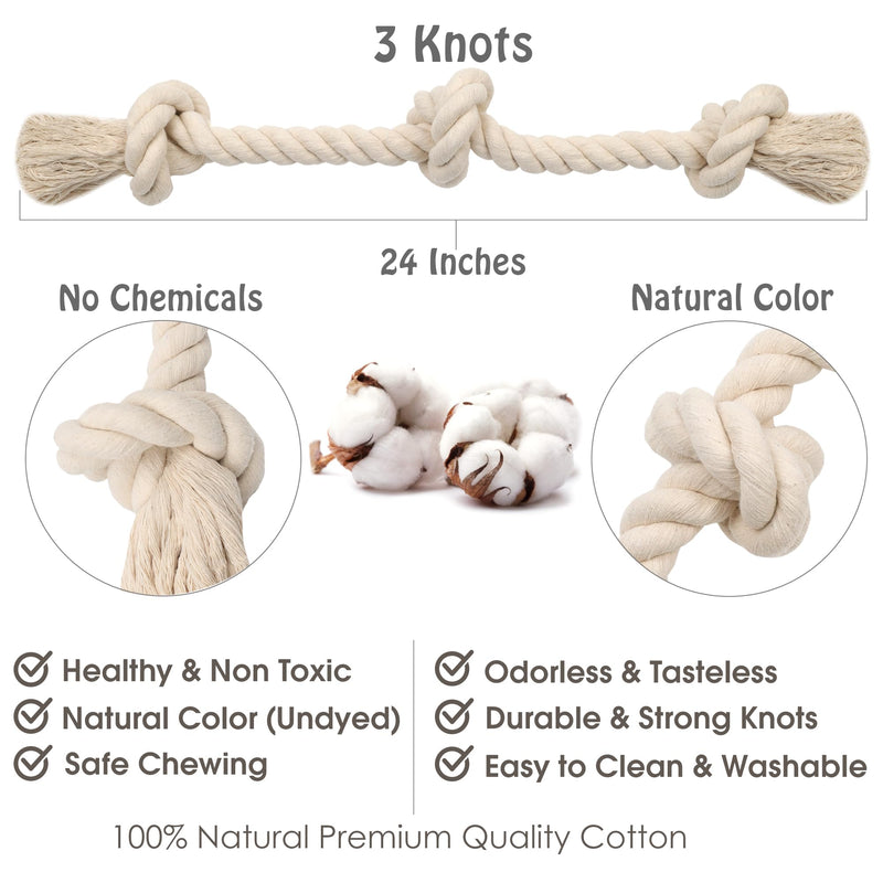 Natural White Cotton Tough Dog Rope Toy – Chew Toys. Non Toxic and Premium Rope Dog Toys. Interactive Dog Rope Toys for Medium Dogs Large Dogs, Dog Toy Rope, Dog Tug of War Toy, Teething Medium (23.60") - PawsPlanet Australia