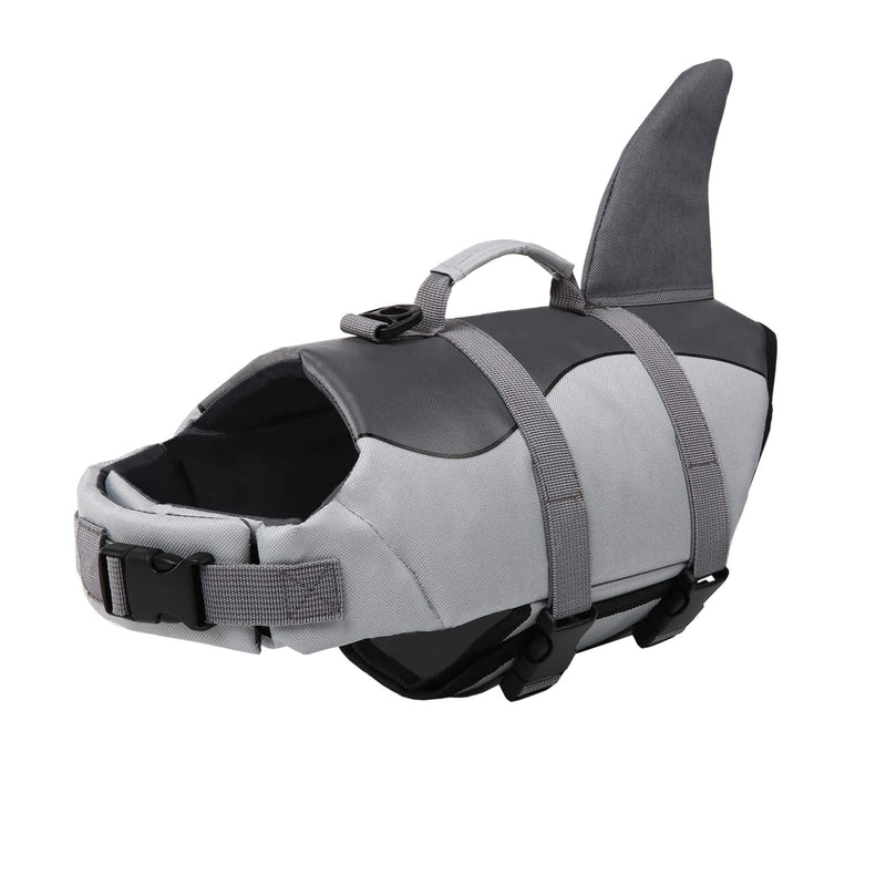 Surblue Dog Life Jacket Flotation Vest Saver Swimsuit Preserver Pet Adjustable Safety Coat for Water Safety at The Pool, Beach, Boating, Swimming (Large, Grey) Large Shark-Grey