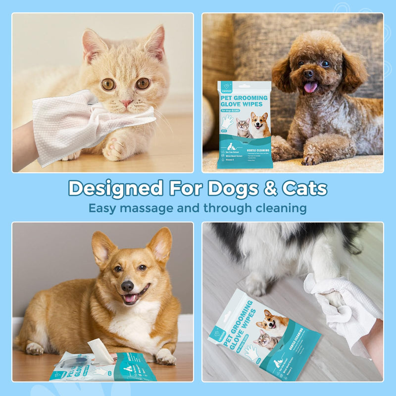 Pet Bathing Wipes for Dogs & Cats, Cleaning & Deodorizing Grooming Gloves, Nourish Fur Glove Wipes for Daily Care and Traveling, Rinse Free，6 PCS 1pack