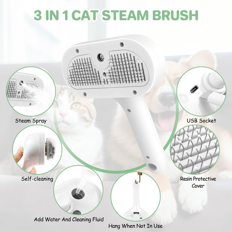 ETACCU Cat Steam Brush, 3 in 1 Cat Steam Brush for Shedding & Grooming, Steam Brush for Dogs/Cats, Remove Tangled Loose Hair for Long & Short Haired, Self Cleaning Pet Steam Brush with Release Button - PawsPlanet Australia