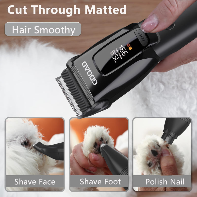 Dog Clippers for Grooming Heavy Thick Hair & Coats, 7500rpm Low Noise Cordless Pet Shaver, Dog Grooming Kit with Paw Trimmer Nail Grinder for Small Large Dogs Black&white - PawsPlanet Australia