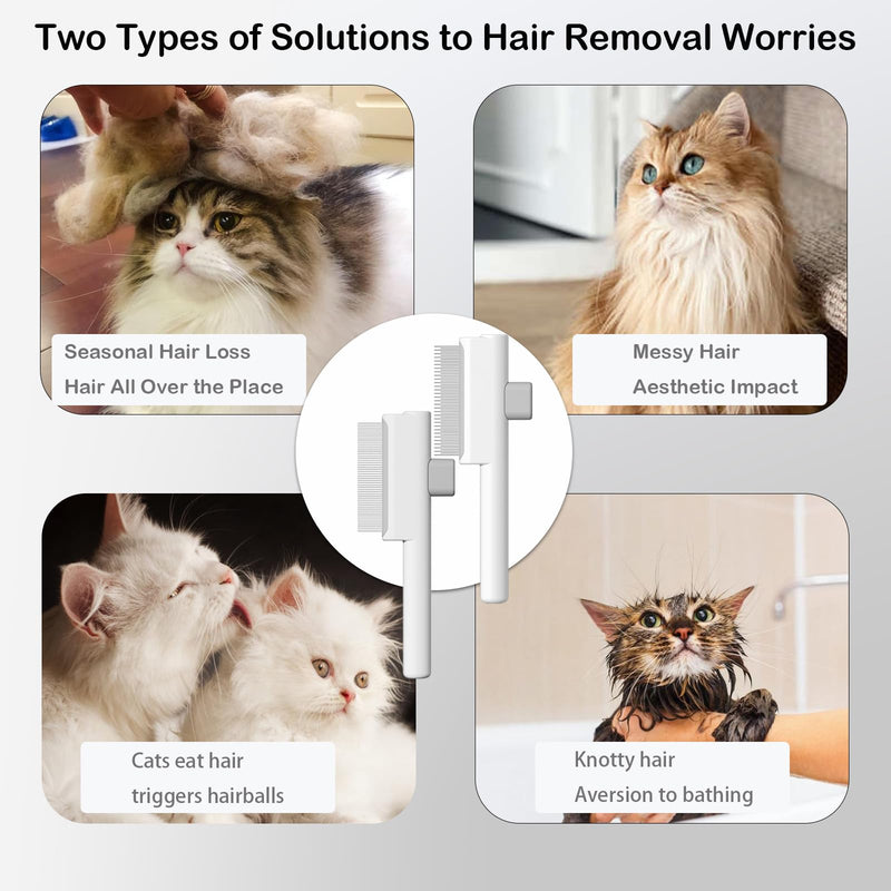 Pet Grooming Combo - Flea Comb(Dense Teeth) and Pet Hair Removal Comb(Long & Short Stainless Steel Teeth) with Release Button for Grooming Massaging and Cleaning Remove Fleas on Cat and Dog White Flea Comb+Grooming Comb - PawsPlanet Australia