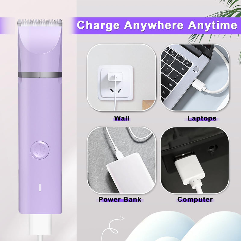 Dog Grooming Clippers Kit-Electric Rechargeable Cat Trimmer Tools-Cordless Quiet Pet Nail Paw Grinder-4 in 1 Multifunctional Low Noise Shaver-Razor for feet Face Ears Toenail Eye Purple - PawsPlanet Australia
