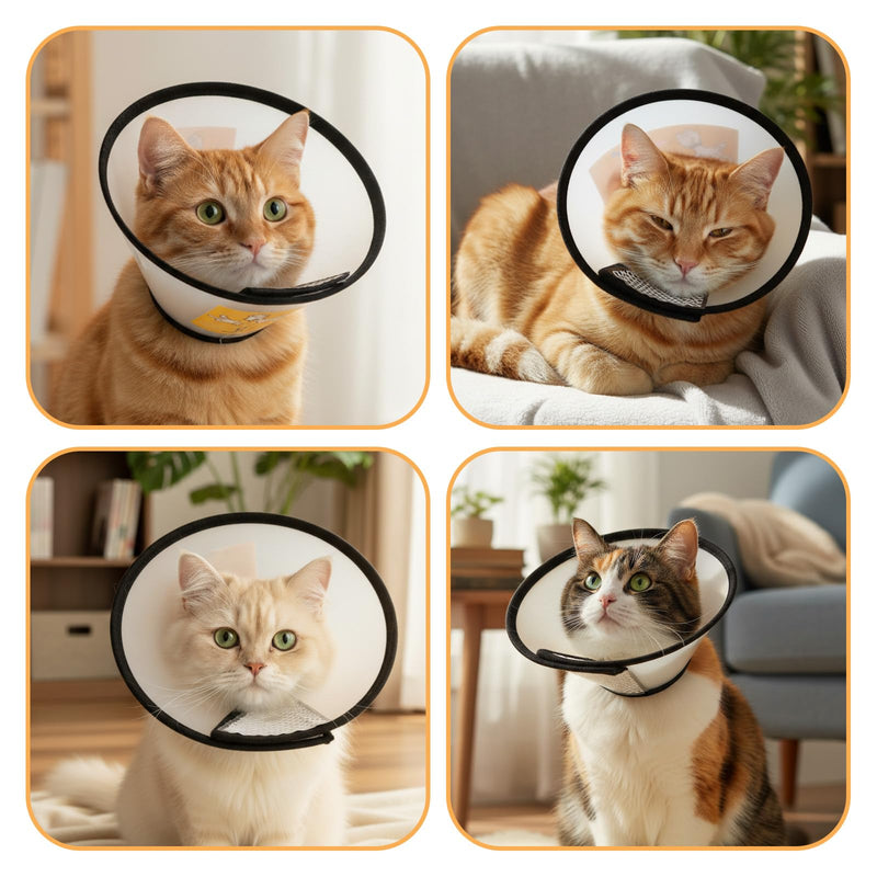 2 Pack Cat Cones to Stop Licking Transparent Plastic, Cat E Collar Pet Cone for After Surgery Comfortable Waterproof Adjustable Recovery Cone to Stop Licking and Scratch for Cats and Small Dogs