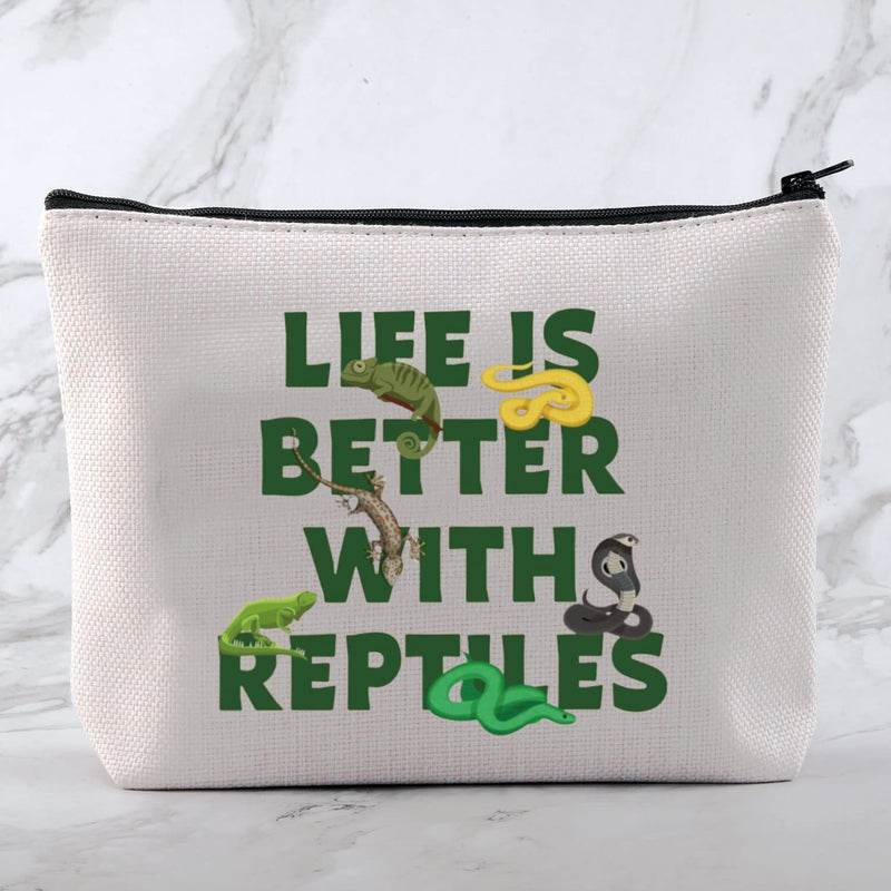 MNIGIU Reptile Lover Gift Life Is Better With Reptiles Cosmetic Bag Reptile Themed Gift Reptile Pet Carrier Bag - PawsPlanet Australia