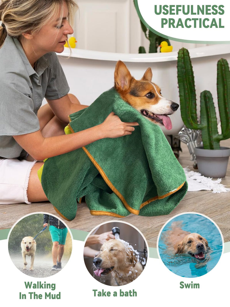 JOLOVE Dog Drying Coat Super Absorbent Dog Towels for Drying Dogs for After Bath Soft Dog Drying Towel Adjustable Dog Bathrobe for Bath, Swim, Wet Walk (Green Dinosaur, L) Green Dinosaur - PawsPlanet Australia