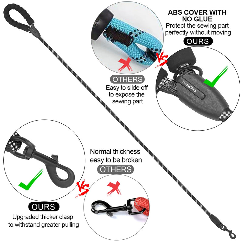 Rope Dog Leash 5 FT for Medium and Large Dogs,Heavy Duty Dog Rope with Comfortable Padded Handle,Waterproof Dog Leash for Walking,Reflective Nylon Dog Leash,Black Black 1/2" x 5 FT - PawsPlanet Australia