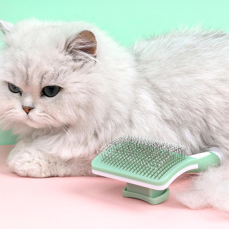 Self Cleaning Slicker Brush for Dogs & Cats, Easy One-Click Self-Cleaning Pet Grooming Brush, Skin-Friendly Deshedding Brush Removes Loose Fur & Undercoat for Long & Short Haired Pets, Green