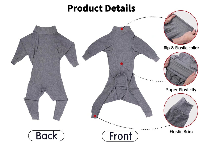 Xqpetlihai Dog Onesie Surgery Recovery Suit for Medium Large Dogs Recovery Shirt for Abdominal Wounds or Skin Diseases Bodysuit Dogs Pajamas for Shedding Allergy Anti Licking(G,XL) GREY X-Large (Pack of 1)