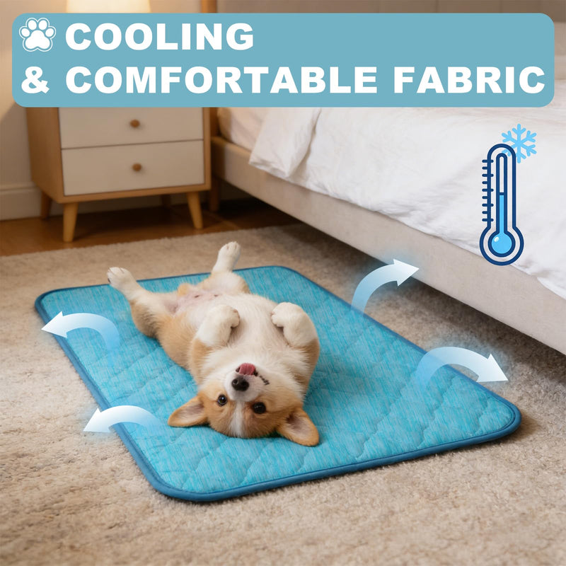 Dog Cooling Mat for Summer: Outdoor Dog Cooling Pad, Washable Cooling Mat for Dogs, Cooling Dog Bed for Kennel, Waterproof Pet Cooling Mat, Blue Pet Blanket Medium Dogs Medium(40"x28") 004-Blue - PawsPlanet Australia