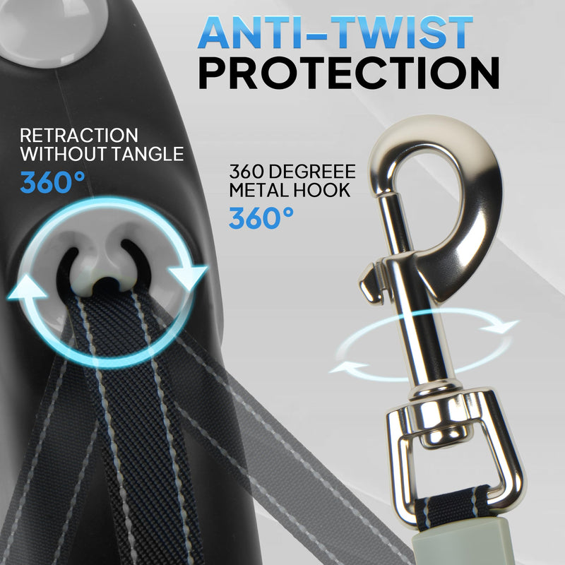 PetiFine Upgraded Retractable Dog Leash 26FT, Heavy Duty Pet Walking Lead for Large Dogs up to 110lbs, Anti-Twist Reflective Dog Leash with Anti-Slip Soft Grip, One-Handed Brake Large-26 Feet(Tape)