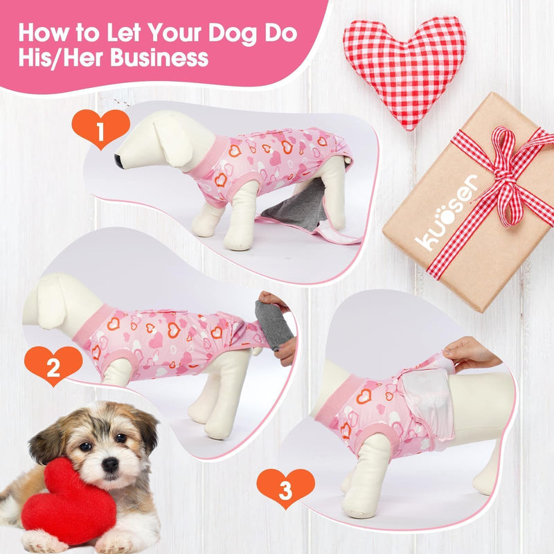 Kuoser Recovery Suit for Dogs After Surgery, Valentine's Day Dog Surgical Recovery Suit for Female Male Dogs, Dog Onesies for Large Dogs, Pet Surgical Suit for Spay Neuter Dog Cone Alternative X-Large (Back:20.1-24.8'', Weight:42-75 LB) Pink - PawsPlanet Australia