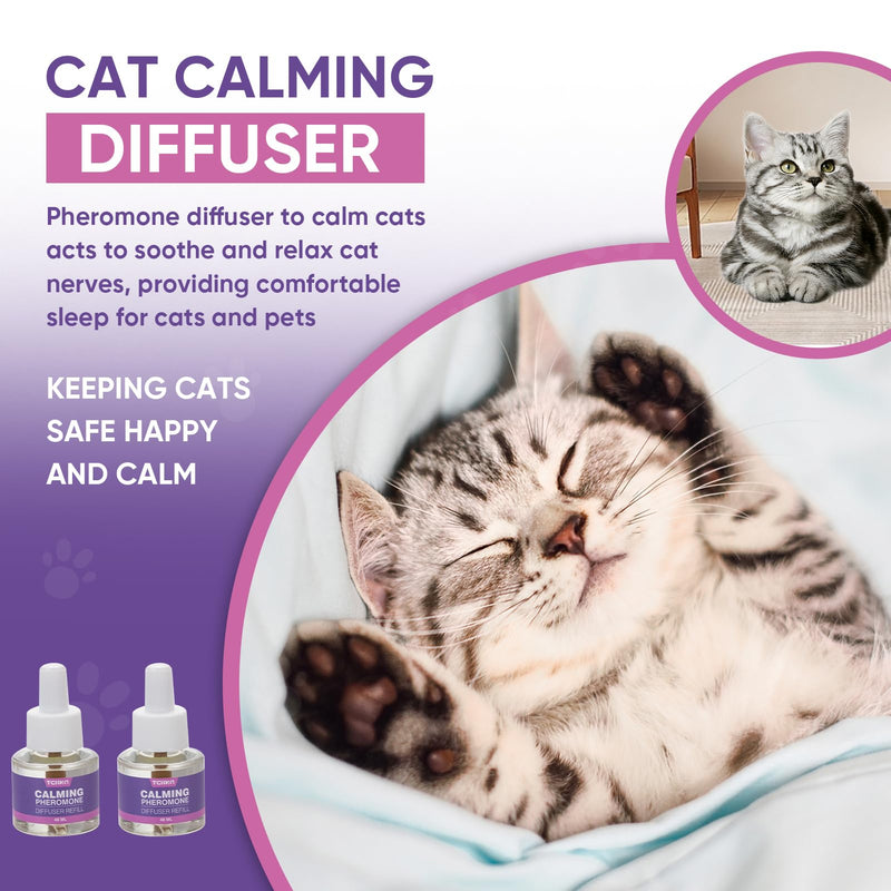 Cat Calming Pheromone Diffuser Effectively Relieve Anxiety Stress Cat Calming Diffuser Comfort for Cats Refill Reduce Fighting Spraying and Scratching Calm Relaxing 48ml/Bottle Fits All Cats 1 diffusers, 2 refills