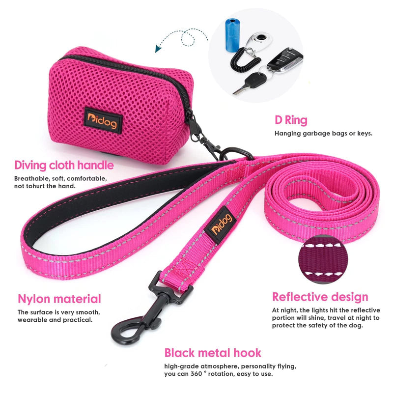 Didog 6FT Reflective Nylon Dog Leash, Durable 1” Wide Walking Pet Lead with Soft Padded Handle & Mesh Dispenser Poop Bag for Small Medium Large Dogs, Hot Pink - PawsPlanet Australia