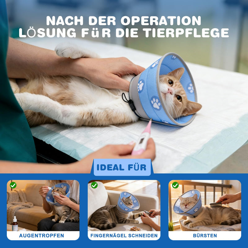 LATRAT Cat Collar, Adjustable Collar Cat Collar, Foldable Soft Recovery Collar, Soft Protective Collar, After Surgery and Injuries for Cats, Blue (M) M