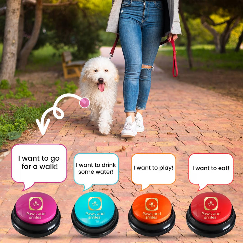 Paws and Smiles Dog Talking Buttons, 8-Pack Recordable Dog Buttons for Communication & Training, Pet Buzzer Set for Dogs & Cats, Game Buzzers, Dog Gifts, Fluent Pet Tool - PawsPlanet Australia