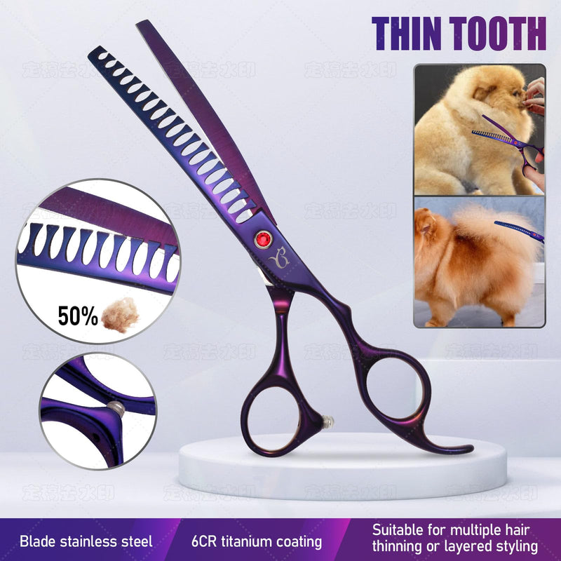 Dog Grooming Scissors,Purple Scissors Curved Scissors with Safety Round Tips,Sharp and Durable 6 in 1 Dog Scissors for Grooming - PawsPlanet Australia